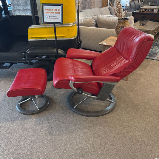 Red Large Stressless "Crown" Chair w/Ottoman U ACCENT CHAIRS