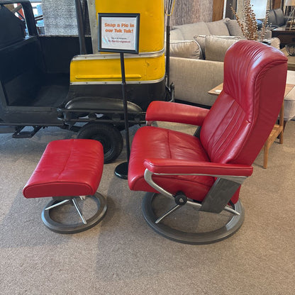Red Large Stressless "Crown" Chair w/Ottoman