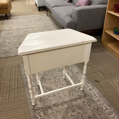 Vintage White Angled Side Table w/Turned Legs