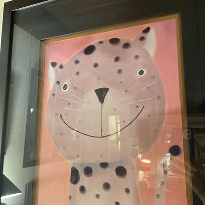 Oblong Happy Kitty Art in Black Frame