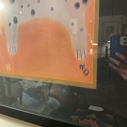 Oblong Happy Kitty Art in Black Frame