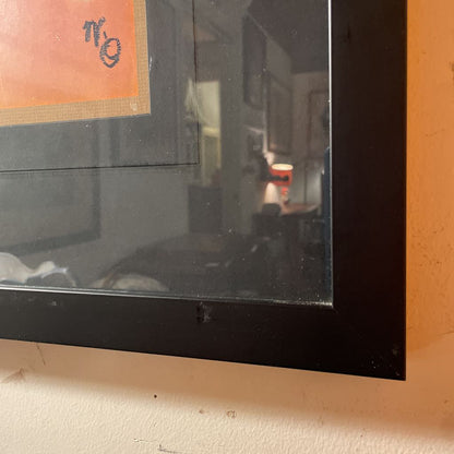 Oblong Happy Kitty Art in Black Frame