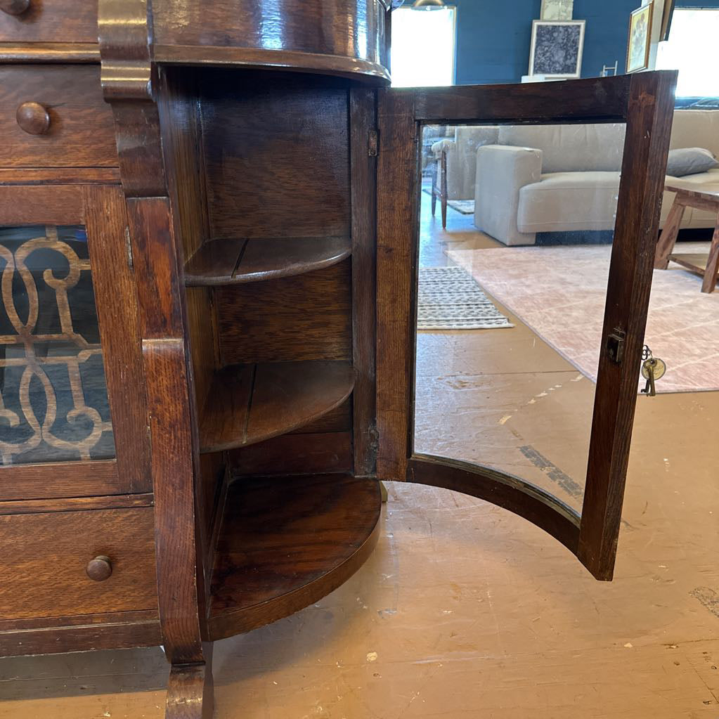 Antique Curved Glass Curio Bar Cabinet