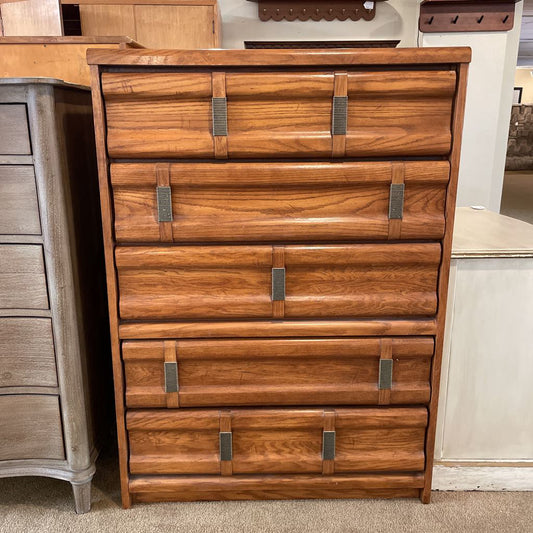 Oak 5 Drawer Vertical Handle Highboy Dresser C HIGHBOYS