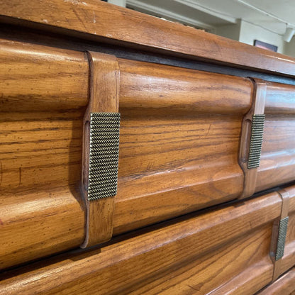 Oak 5 Drawer Vertical Handle Highboy Dresser