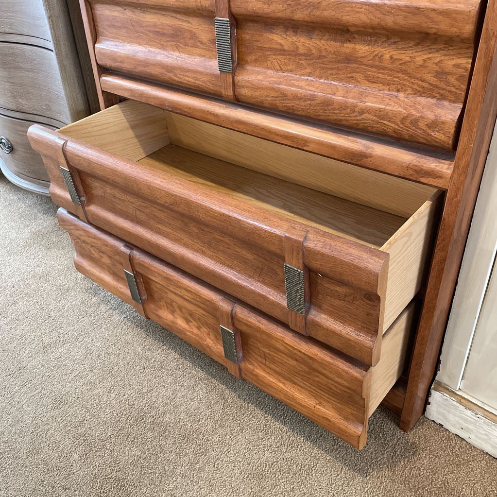 Oak 5 Drawer Vertical Handle Highboy Dresser