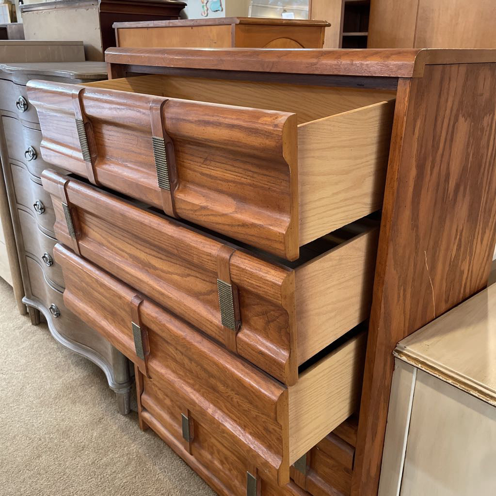 Oak 5 Drawer Vertical Handle Highboy Dresser