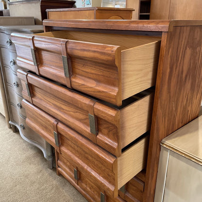 Oak 5 Drawer Vertical Handle Highboy Dresser