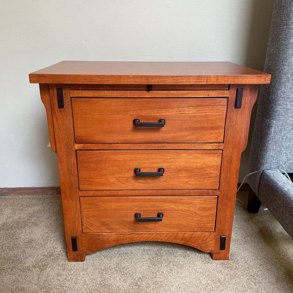 Craftsman Style 3 Drawer Nightstand w/ Pull Out