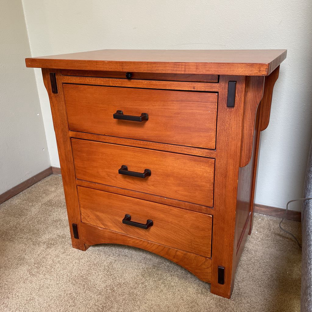 Craftsman Style 3 Drawer Nightstand w/ Pull Out
