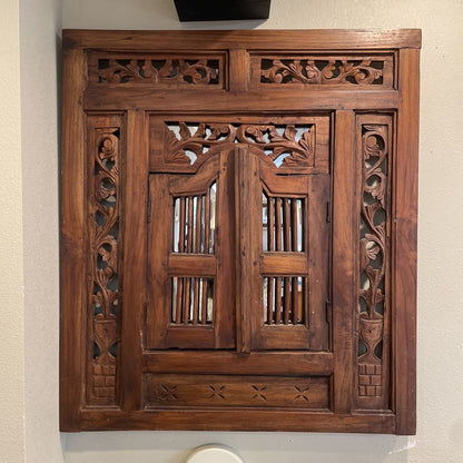 Carved Wood Mirror w/ Shutter Doors