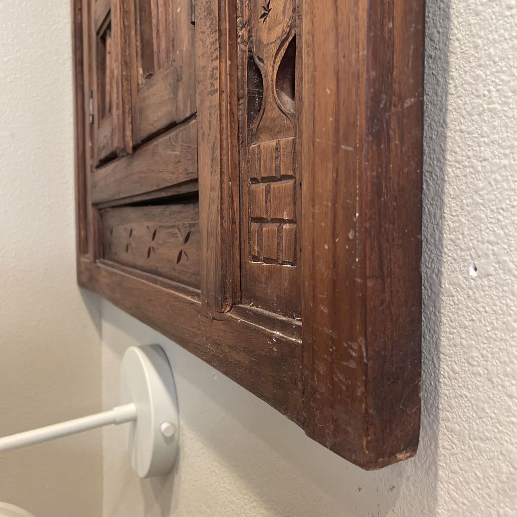 Carved Wood Mirror w/ Shutter Doors