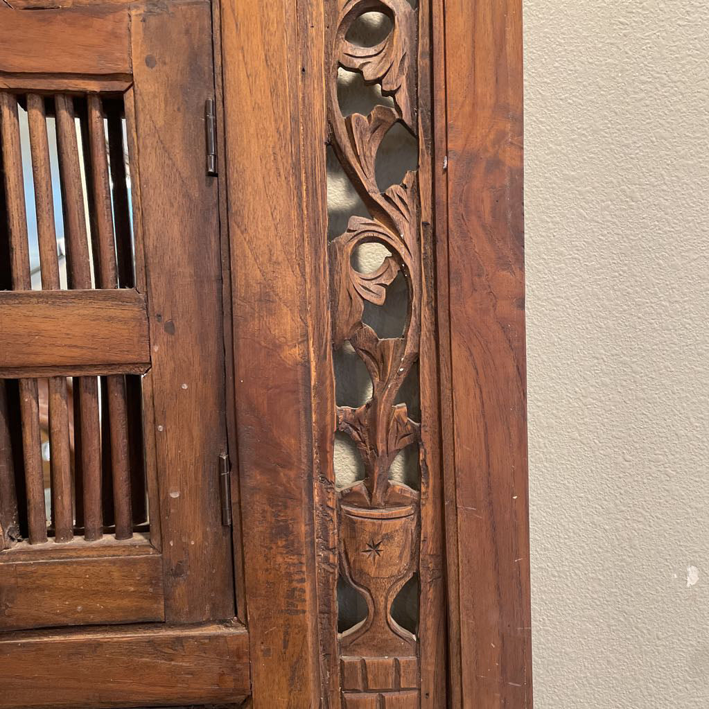 Carved Wood Mirror w/ Shutter Doors