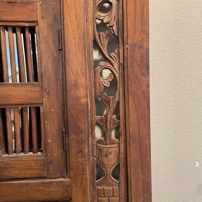 Carved Wood Mirror w/ Shutter Doors
