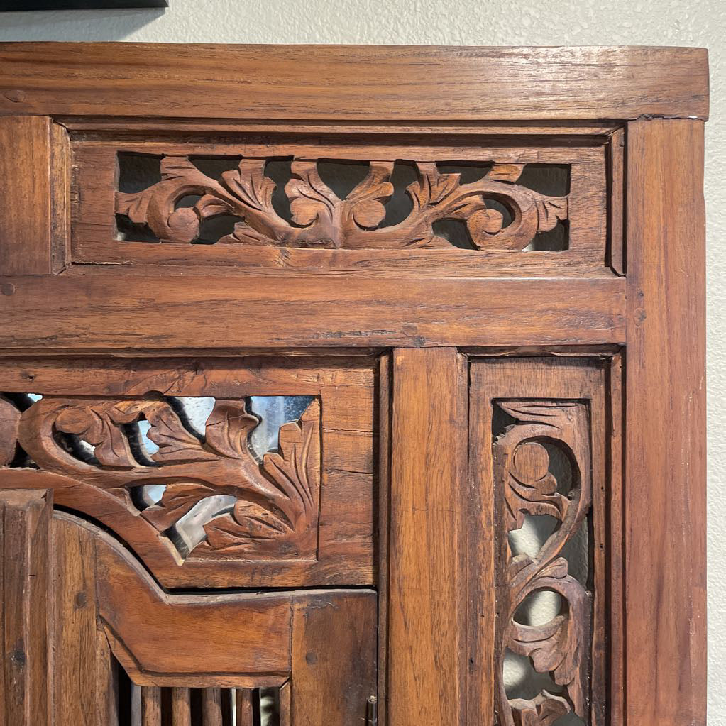 Carved Wood Mirror w/ Shutter Doors