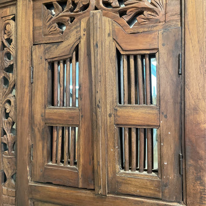 Carved Wood Mirror w/ Shutter Doors