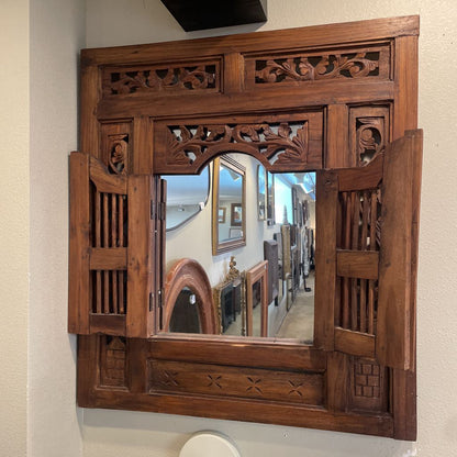 Carved Wood Mirror w/ Shutter Doors
