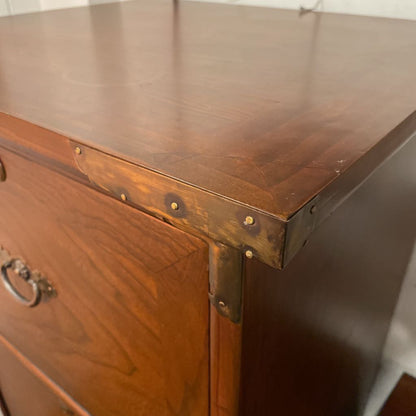 Large Oak 3 Drawer Filing Cabinet w/ Brass Accents AS IS
