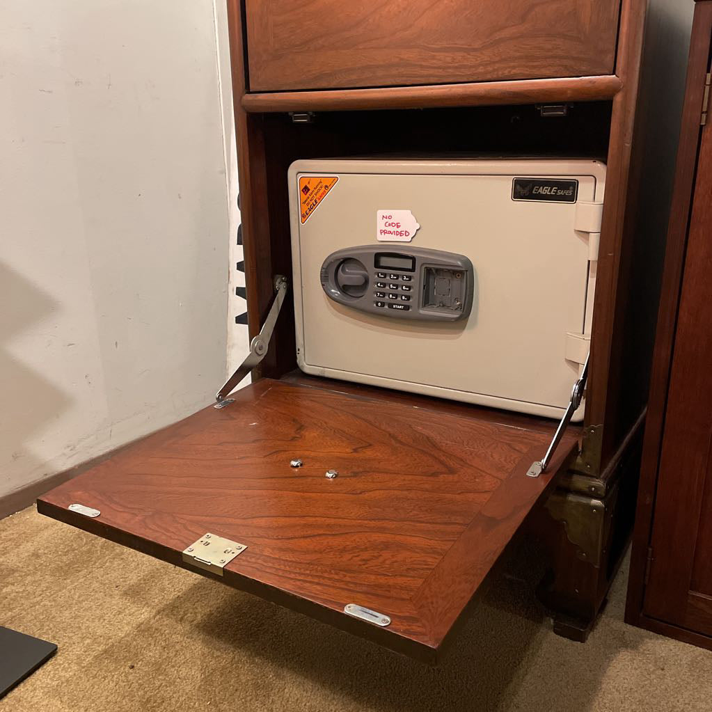 Large Oak 3 Drawer Filing Cabinet w/ Brass Accents AS IS