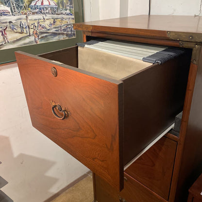 Large Oak 3 Drawer Filing Cabinet w/ Brass Accents AS IS