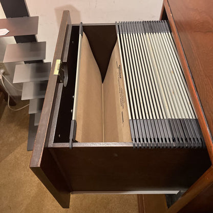 Large Oak 3 Drawer Filing Cabinet w/ Brass Accents AS IS