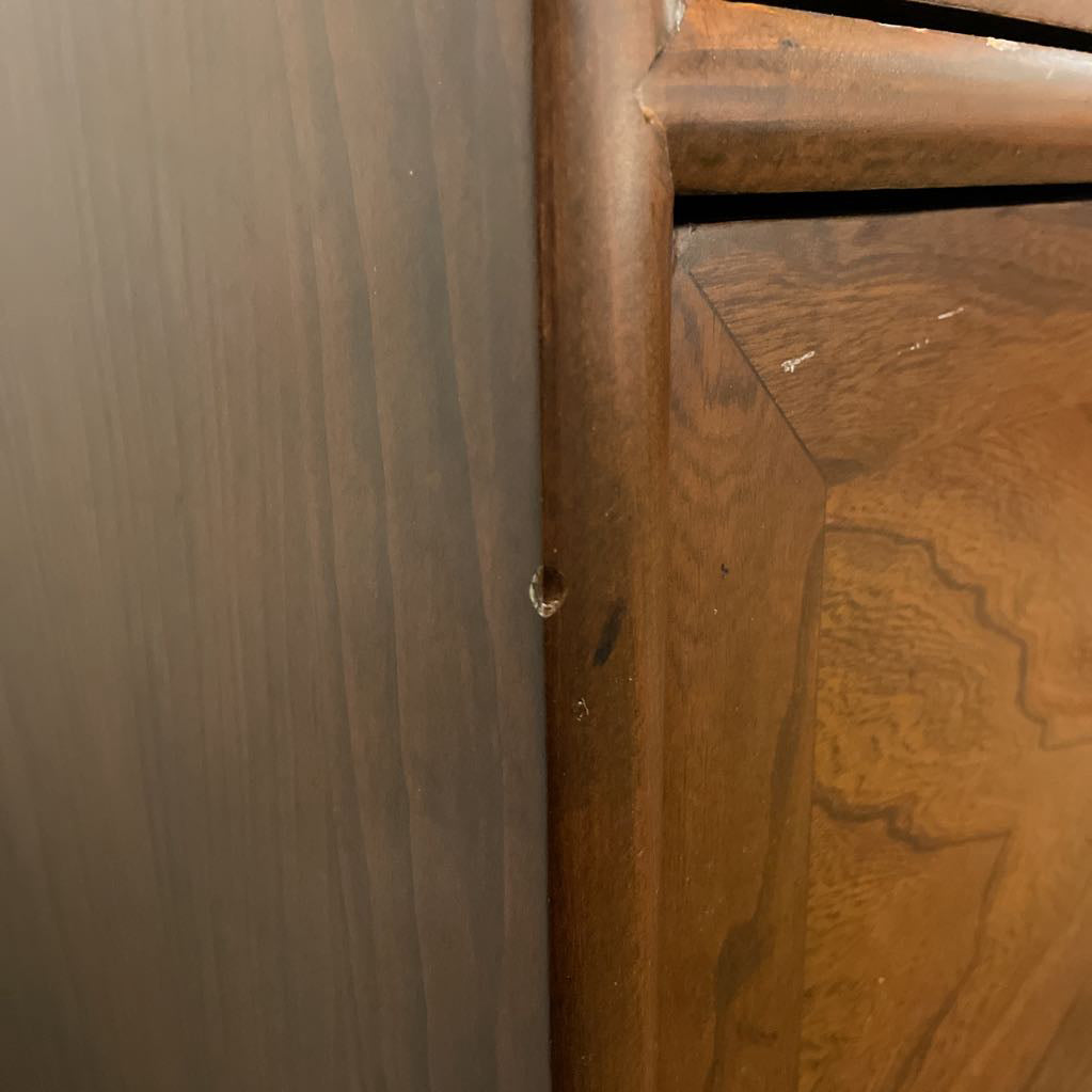 Large Oak 3 Drawer Filing Cabinet w/ Brass Accents AS IS