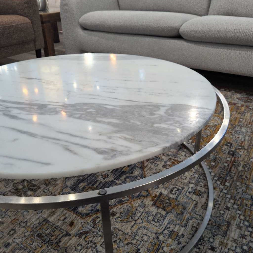 Round Marble Top Coffee Table w/Chrome Base