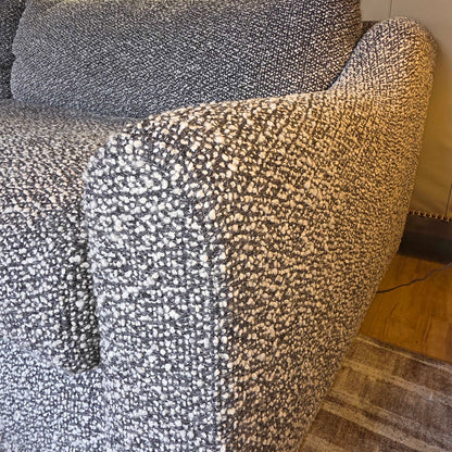 Couch Rollie Sloped Arm Grey + White Boucle Sofa