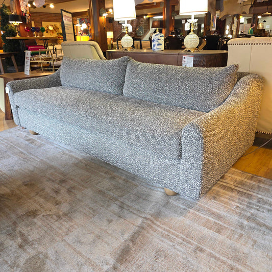 Couch Rollie Sloped Arm Grey + White Boucle Sofa