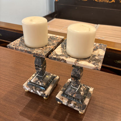 Stone Candle Pedestal Candle Holder (SET OF 2)