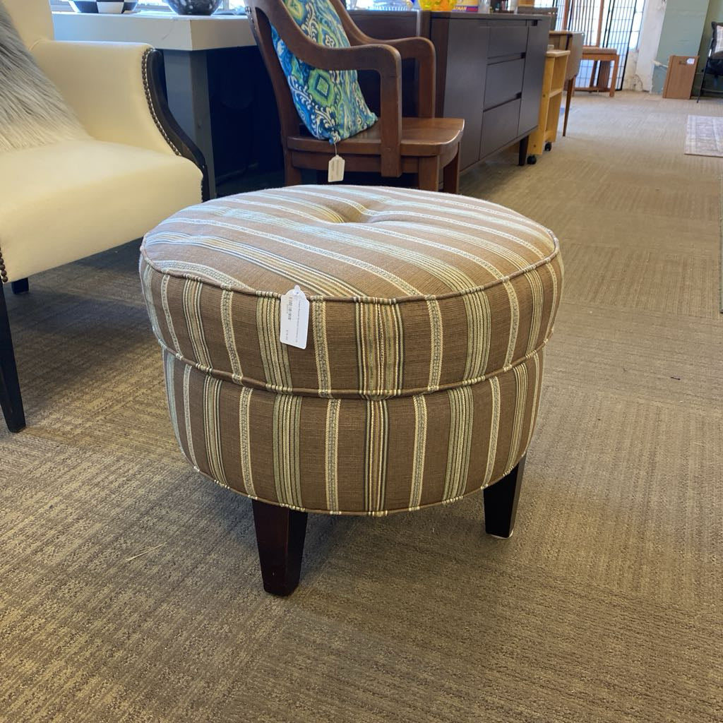 Taupe Round Striped Ottoman