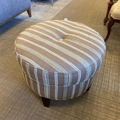 Taupe Round Striped Ottoman