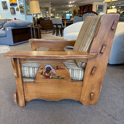 Vintage Wood Frame Ranch Style Accent Chair