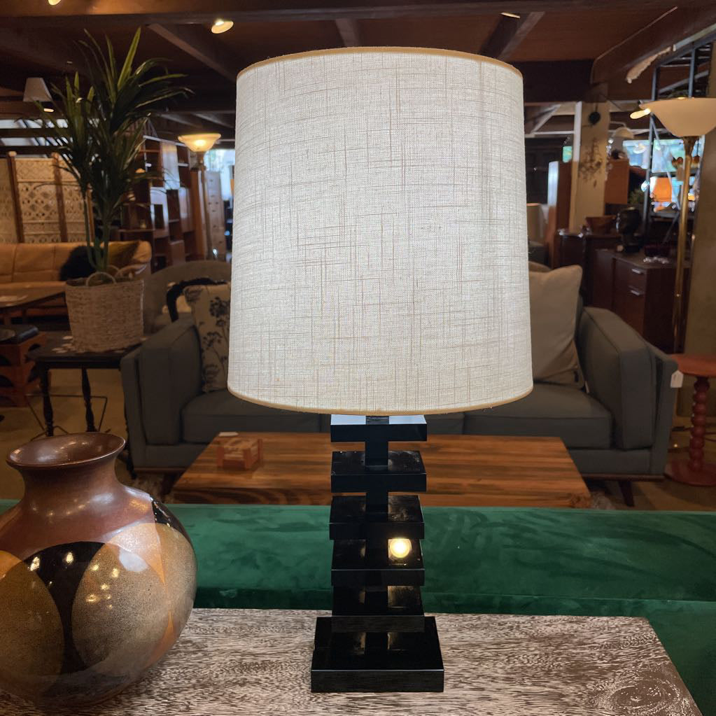 Black Glass Stacked Squares Base Table Lamp