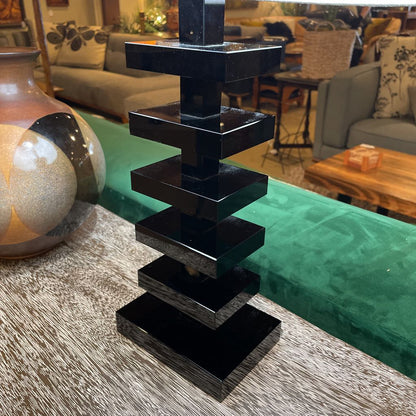 Black Glass Stacked Squares Base Table Lamp