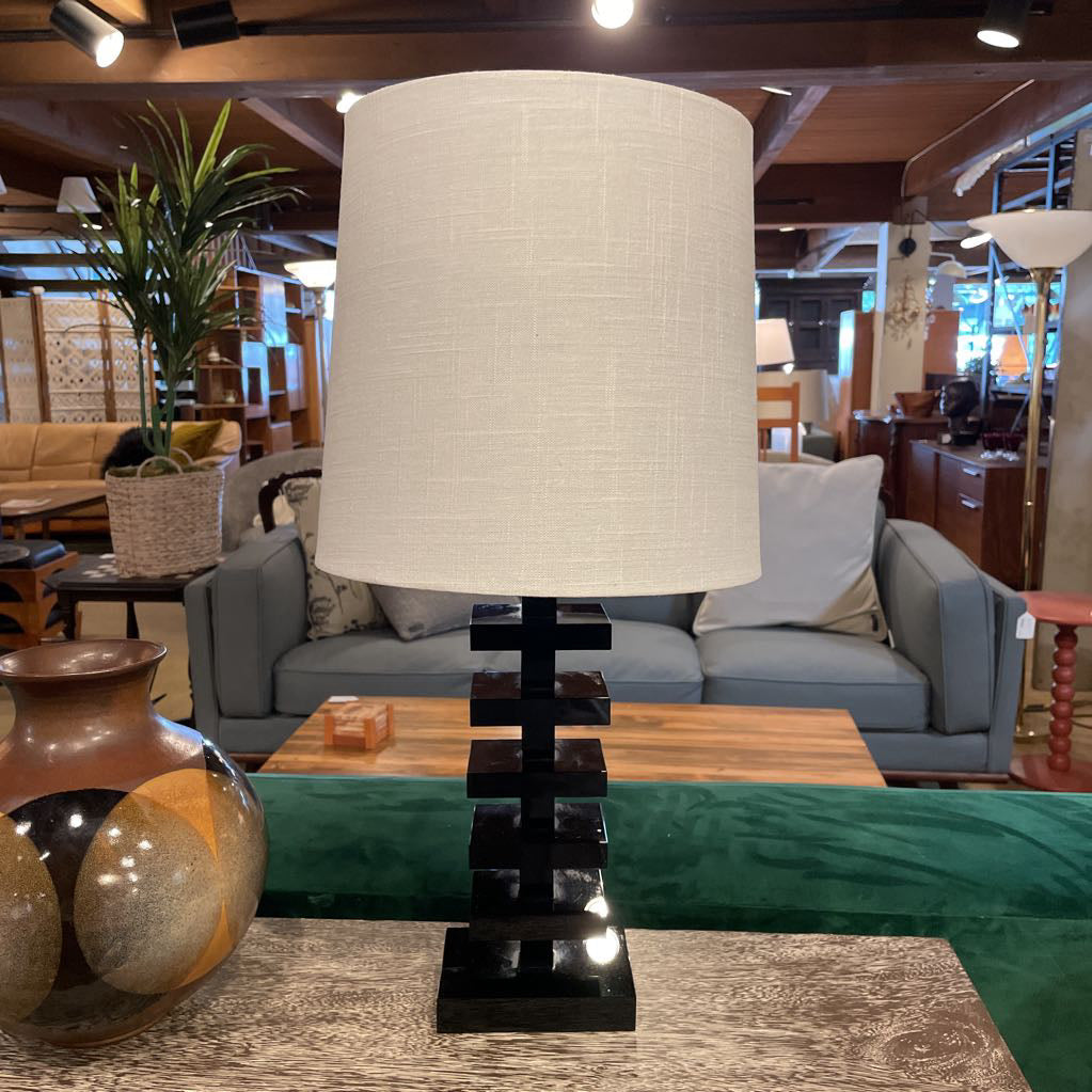 Black Glass Stacked Squares Base Table Lamp