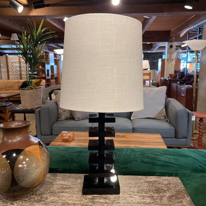 Black Glass Stacked Squares Base Table Lamp