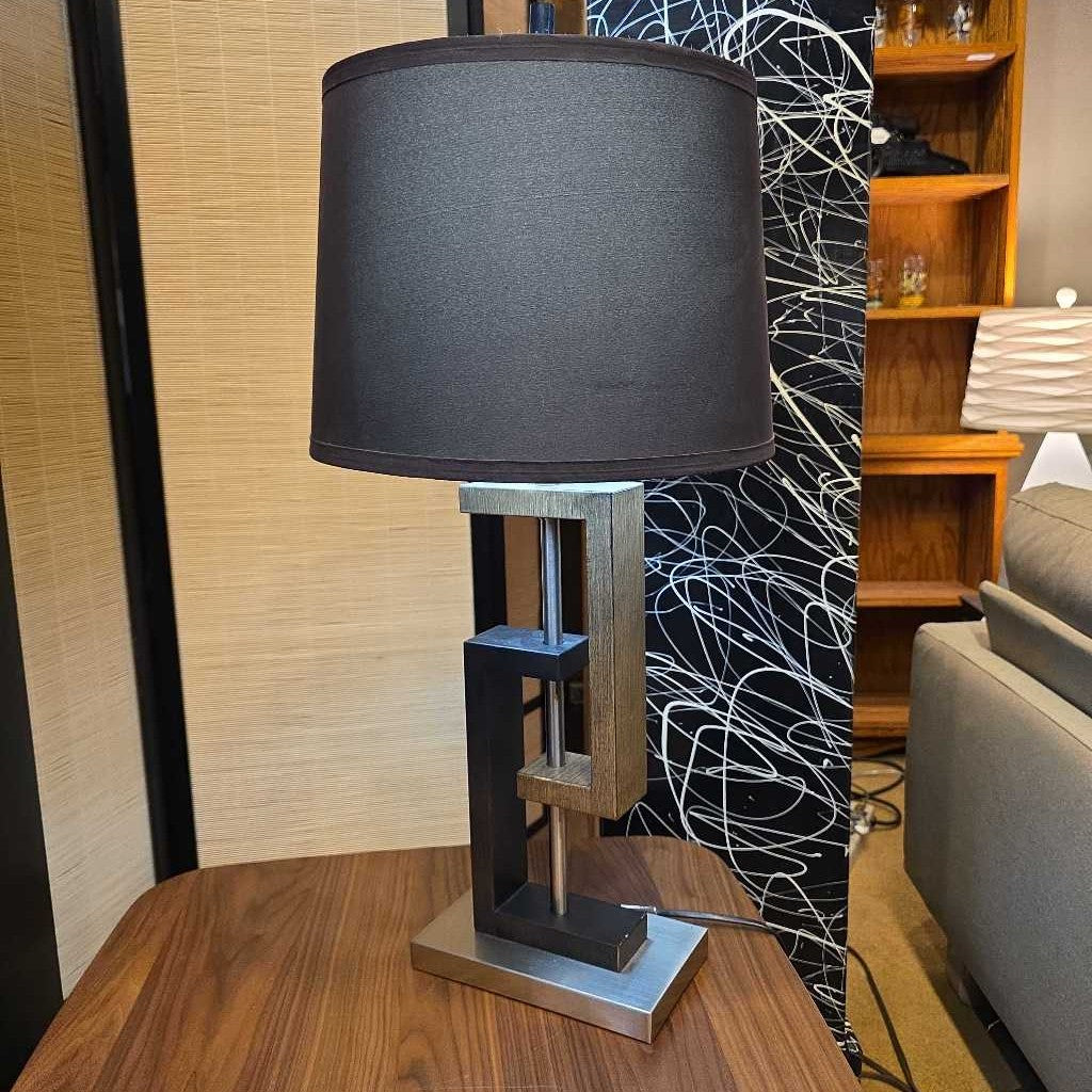 Offset Geometric Design Base Table Lamp with Black Shade