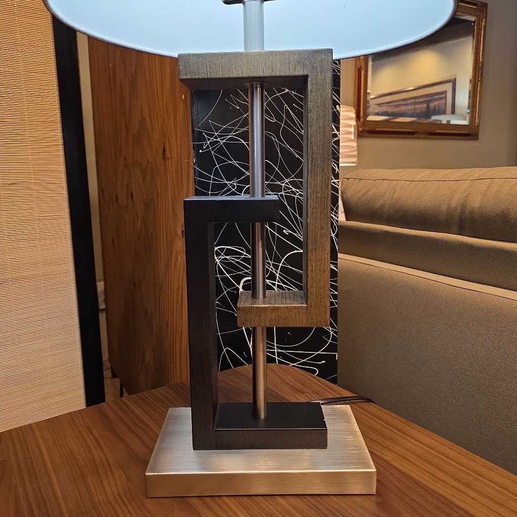 Offset Geometric Design Base Table Lamp with Black Shade