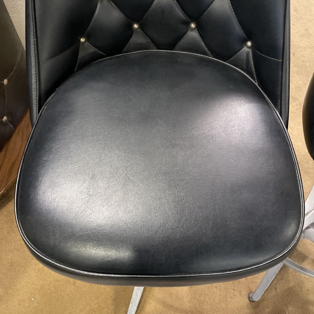 MCM Black Vinyl Diamond Tufted Bar & Set of 2 Barstools UNIQUE FINDS