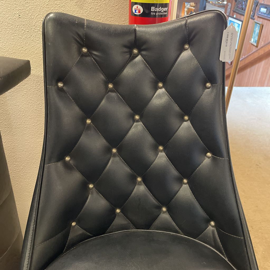 MCM Black Vinyl Diamond Tufted Bar & Set of 2 Barstools UNIQUE FINDS