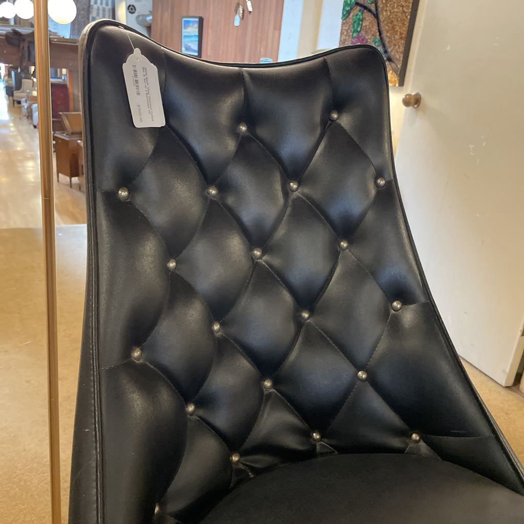 MCM Black Vinyl Diamond Tufted Bar & Set of 2 Barstools UNIQUE FINDS