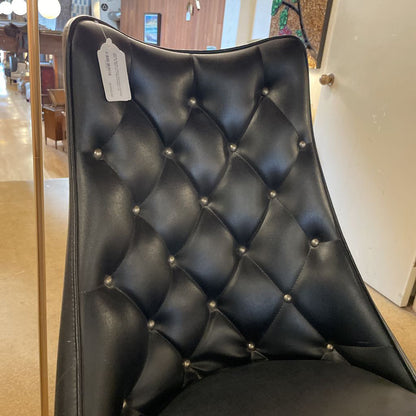 MCM Black Vinyl Diamond Tufted Bar & Set of 2 Barstools UNIQUE FINDS