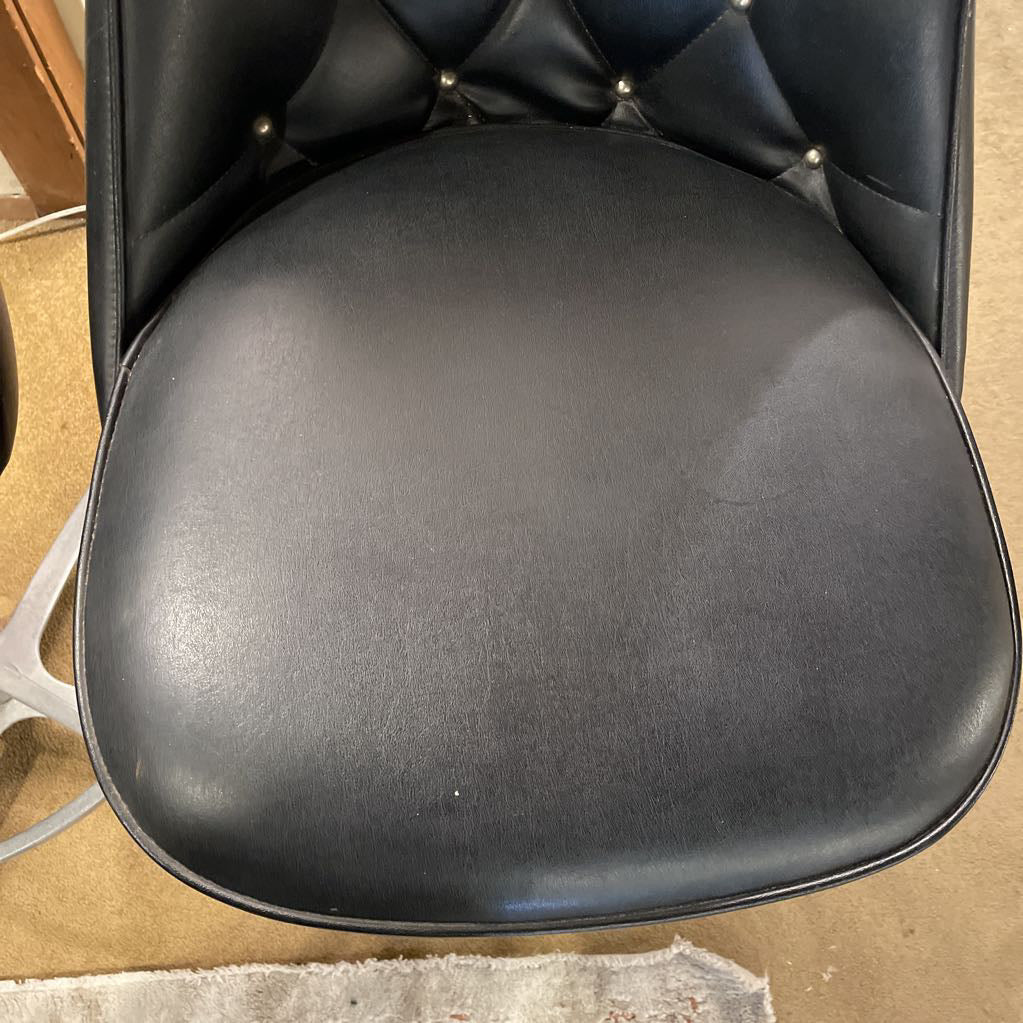 MCM Black Vinyl Diamond Tufted Bar & Set of 2 Barstools UNIQUE FINDS