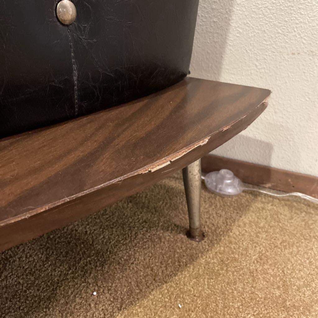 MCM Black Vinyl Diamond Tufted Bar & Set of 2 Barstools UNIQUE FINDS
