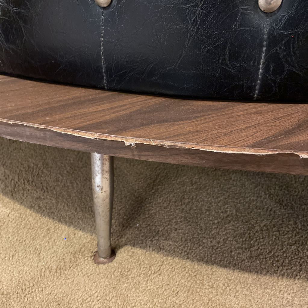 MCM Black Vinyl Diamond Tufted Bar & Set of 2 Barstools UNIQUE FINDS