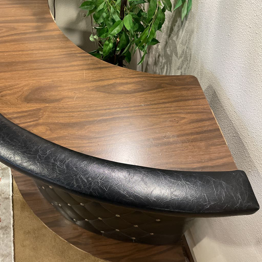 MCM Black Vinyl Diamond Tufted Bar & Set of 2 Barstools UNIQUE FINDS