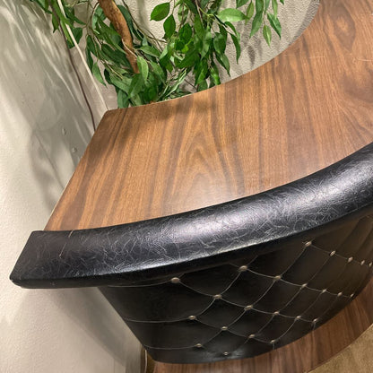 MCM Black Vinyl Diamond Tufted Bar & Set of 2 Barstools UNIQUE FINDS