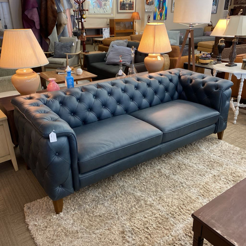 Daphne Blue Leather Sofa