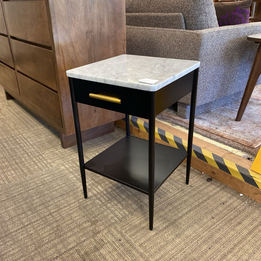 WEST ELM Black Metal Side Table w/Marble Top